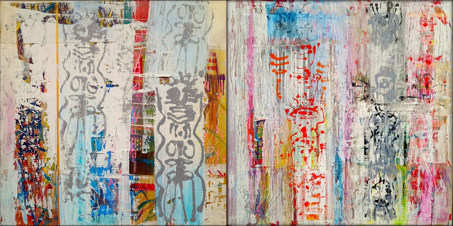 PATTERN-FREE I & II Diptychon Eva Dahn Rubin Original painting for sale