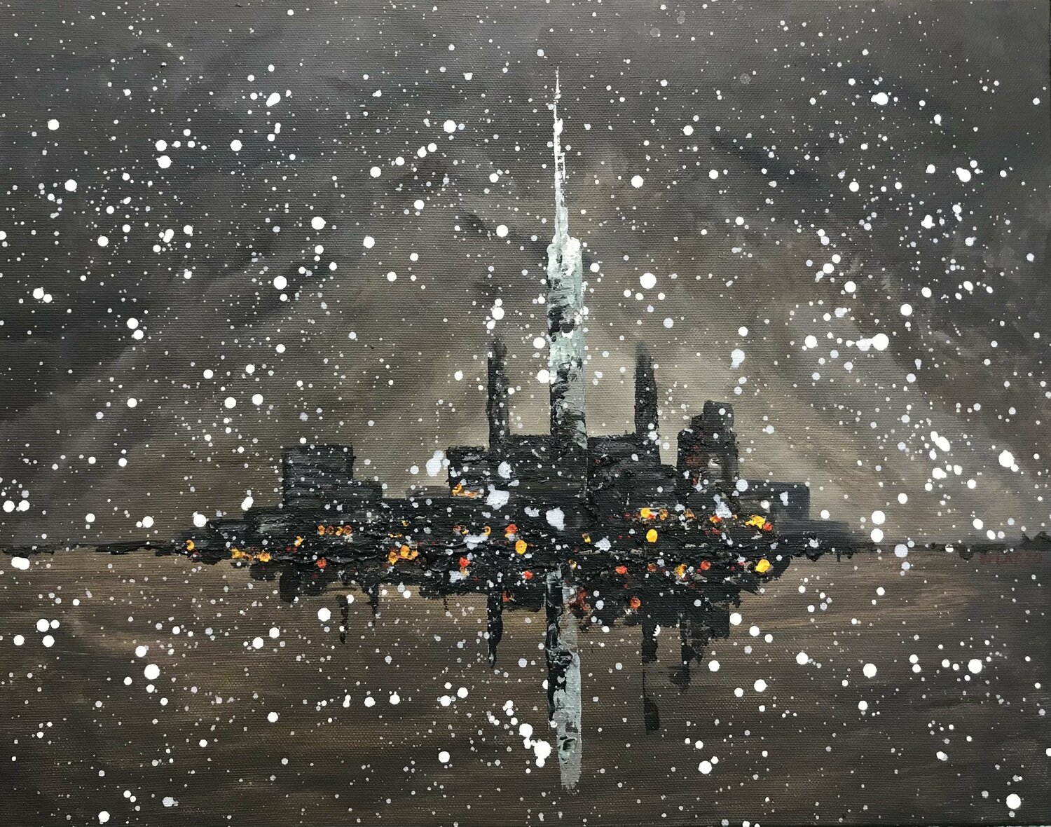 Radiant City_snowing night ransoo kim Original painting for sale