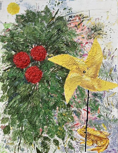 Sun, Pinwheel, Rose, and Frog by Joong-hyun Park, Painting for Sale on Select