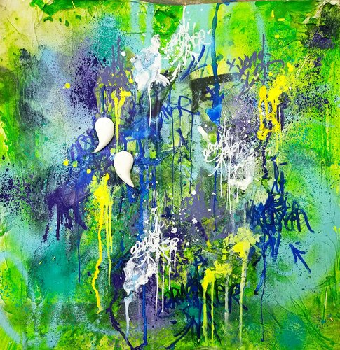 Tagadabstract and drops on green! 2021. by Jp Malot, Painting for Sale on Select