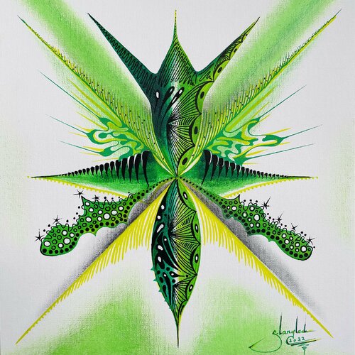 Starlight Meditation 3 - Green by Sandrine Langlade, Painting for Sale on Select