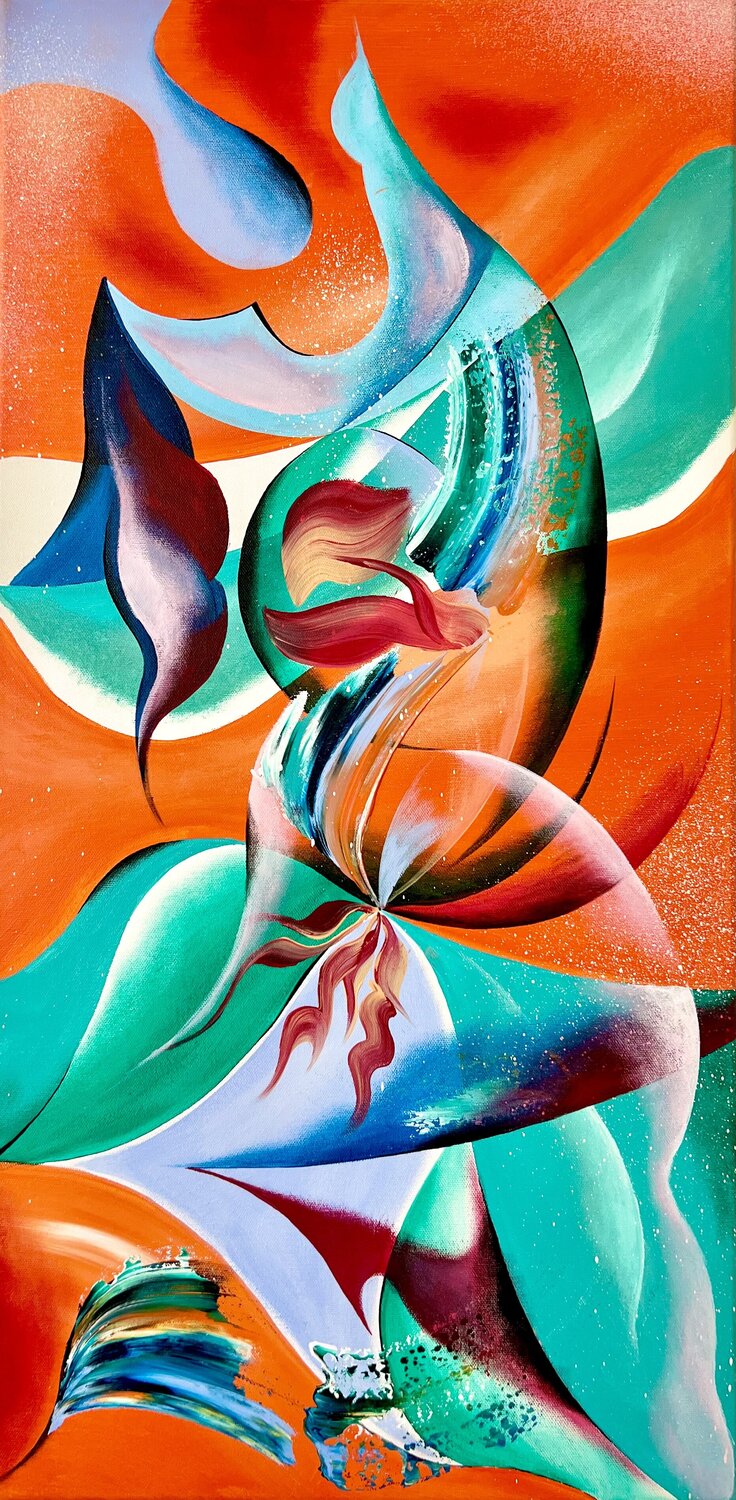Rhapsodie Orange Turquoise Sandrine Langlade Original painting for sale