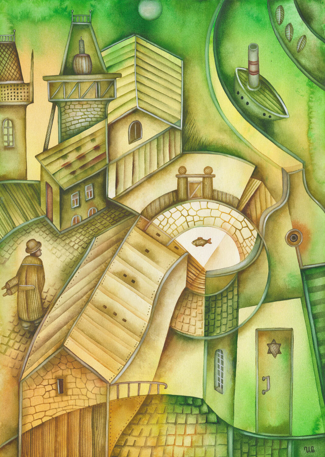 Quiet of the Jewish Town Eugene Ivanov Original painting for sale