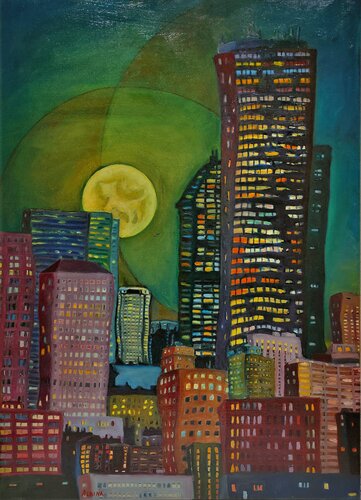 Catman à Chicago. by Albina Urbanek, Painting for Sale on Select
