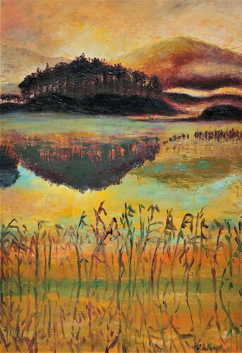 Il fait soir - De quoi rêve-t-on  au coucher de soleil by Albina Urbanek, Painting for Sale on Select