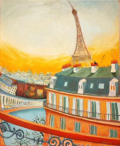 Winter Dancing (Eiffel Tower) by Albina Urbanek, Painting for Sale on Select