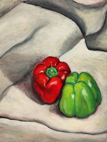 Rouge et vert by Albina Urbanek, Painting for Sale on Select
