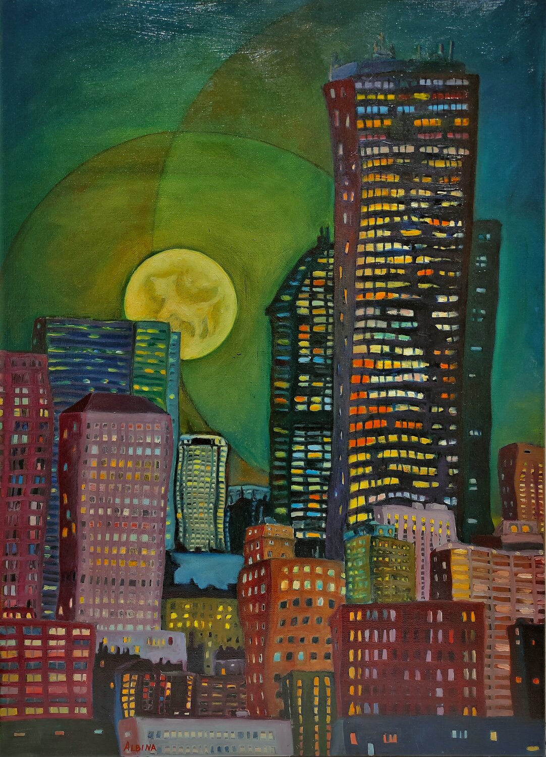 Catman à Chicago. Albina Urbanek Original painting for sale