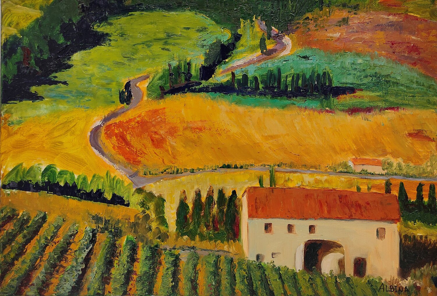 A la ferme (Italie) Albina Urbanek Original painting for sale
