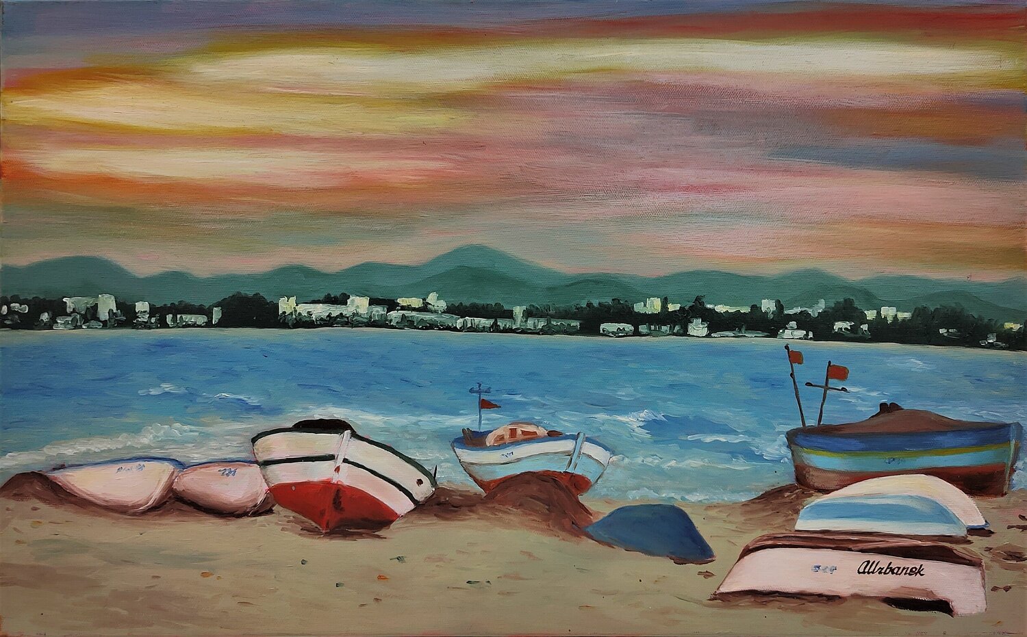 Le port d'Hammamet (Tunisie) Albina Urbanek Original painting for sale