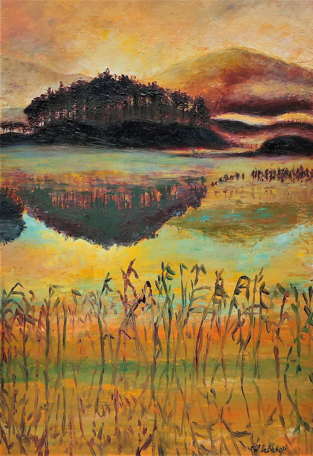 Il fait soir - De quoi rêve-t-on  au coucher de soleil Albina Urbanek Original painting for sale
