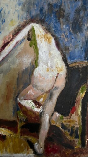 Hommage à Dufy – Claudine sur la poltrona verde by Muriel Deumié, Painting for Sale on Select