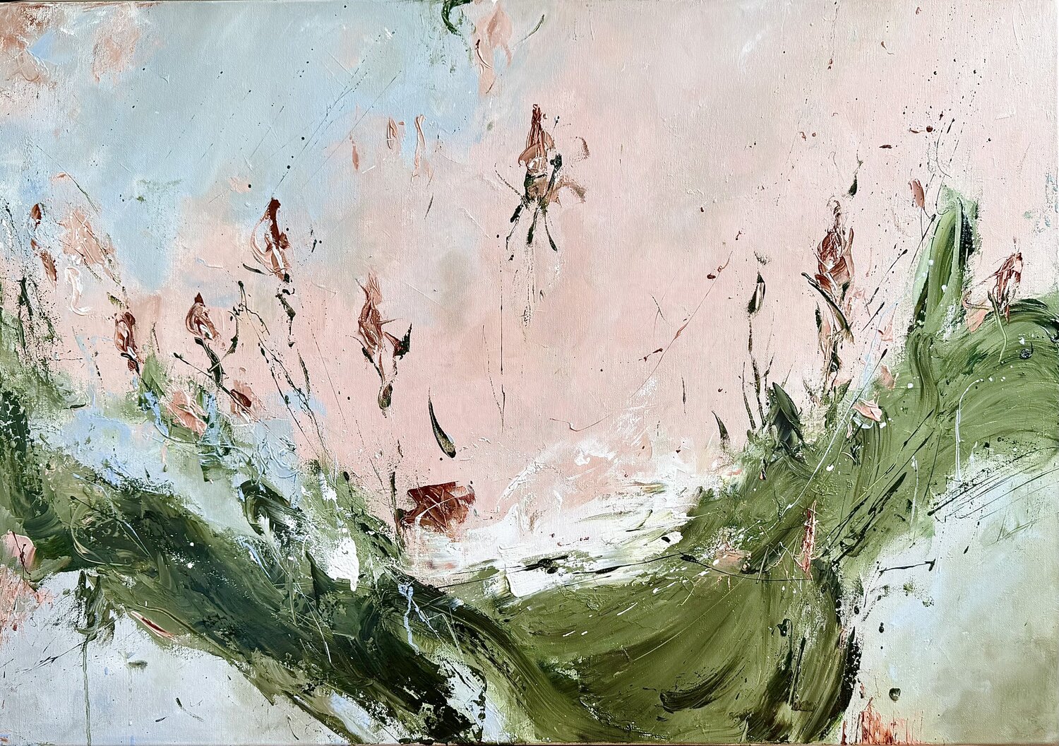 Rosy dawn over fields Sabine Kay Original painting for sale