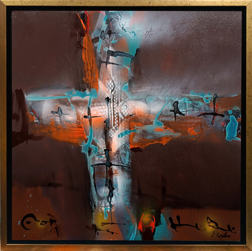 The Breath of the Unseen Architect spritual framed cross painting by master Kloska by Ovidiu Kloska, Painting for Sale on Select
