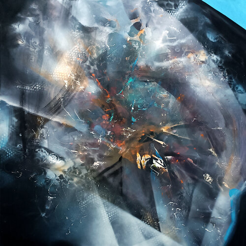 Ambiguity Between an Orchid Petal and the Eye of a Solitary Swallow — large ethereal dreamscape 100x100 cm • master Kloska by Ovidiu Kloska, Painting for Sale on Select