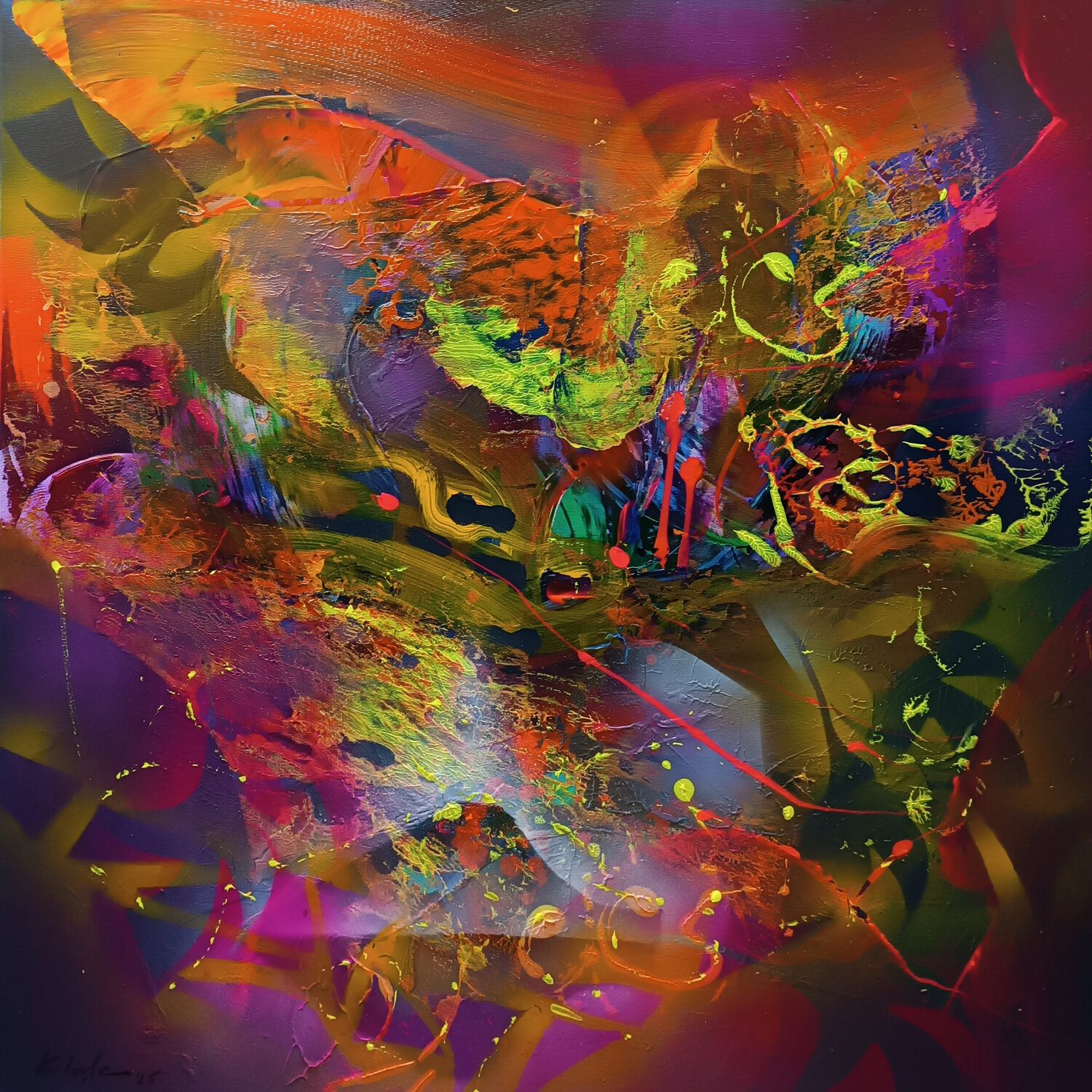 Secret garden large fantastic dreamscape 80x80cm  signed master Ovidiu Kloska Ovidiu Kloska Original painting for sale