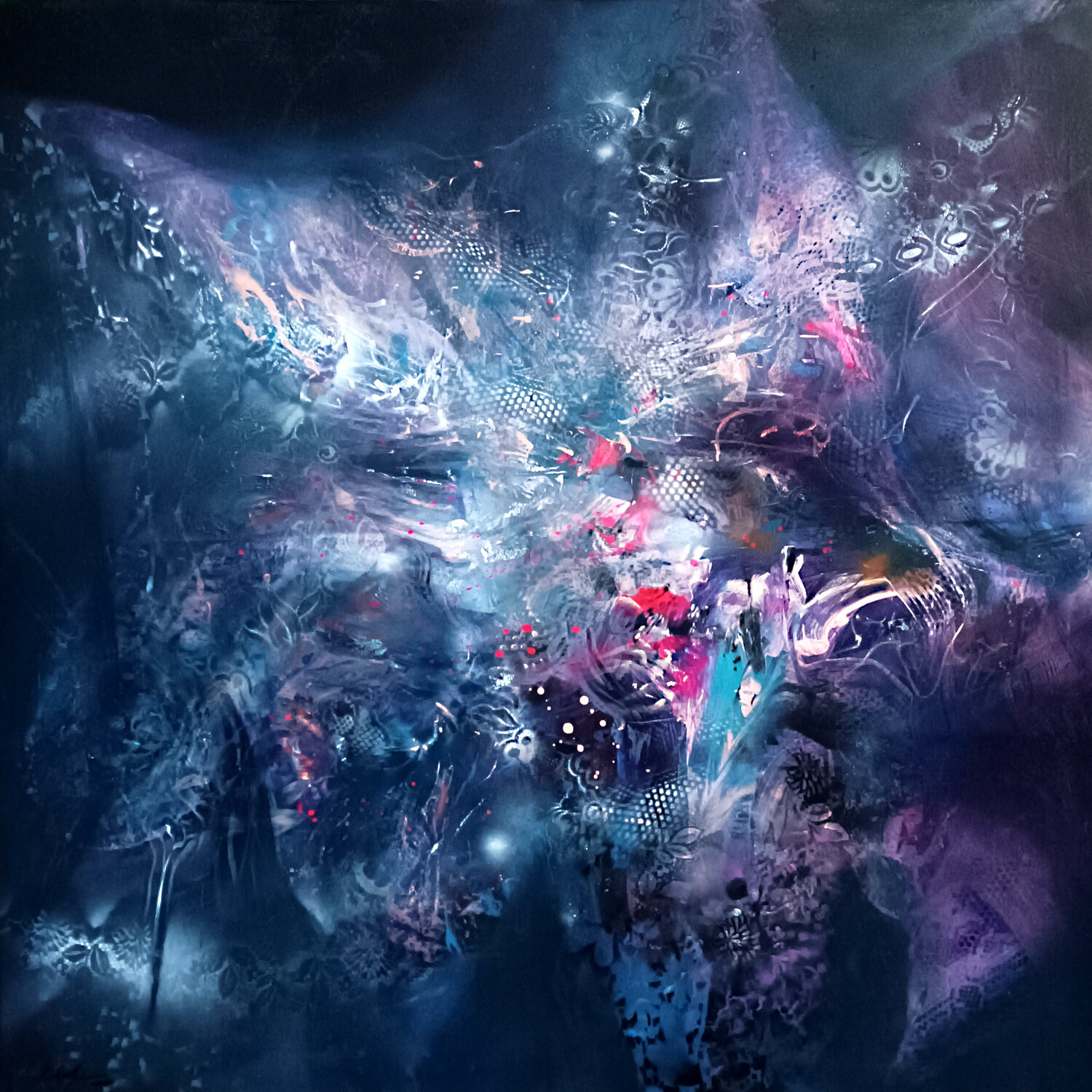 The Hidden Angel of the First Light — large ethereal dreamscape 140x140 cm • master Kloska Ovidiu Kloska Original painting for sale