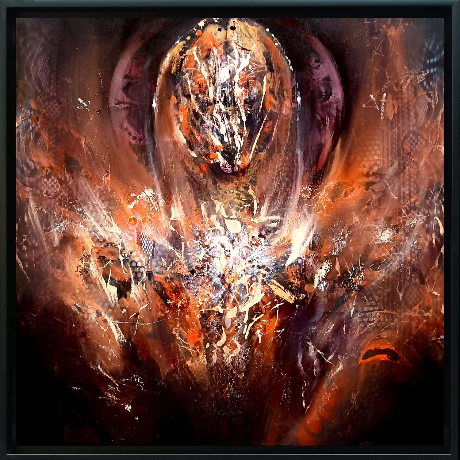 The Incandescent Heart of the Cosmic Angel framed original painting by MASTER O KLOSKA Ovidiu Kloska Original painting for sale