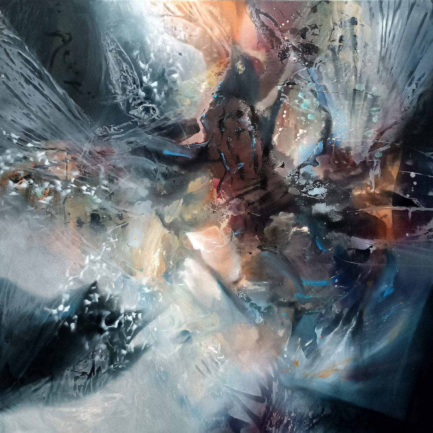 The Zone of Instability Between Falling and Flight — large ethereal dreamscape 100x100 cm • master Kloska Ovidiu Kloska Original painting for sale
