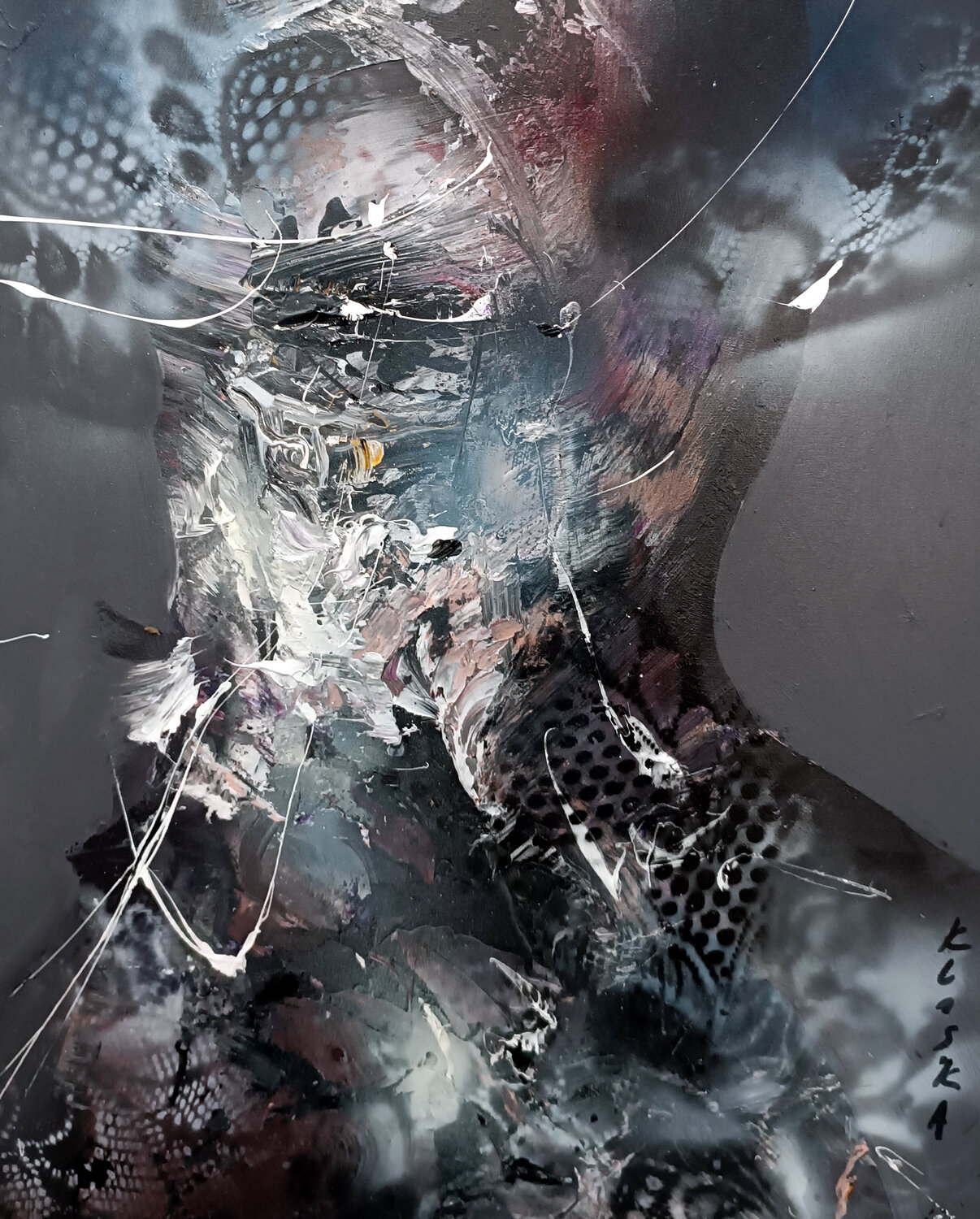 I Love to Eat Bacon, Too #9 — Portrait Emerging from Erosion Ovidiu Kloska Original painting for sale