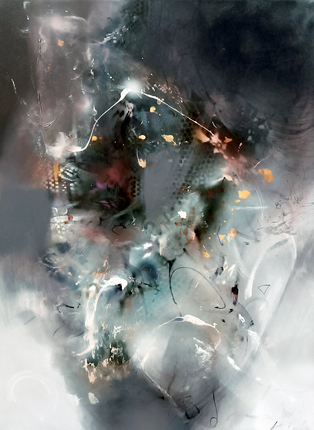 Nocturnal Calligraphy and Traces on Snow | Contemporary Abstract Painting by Ovidiu Kloșka Ovidiu Kloska Original painting for sale