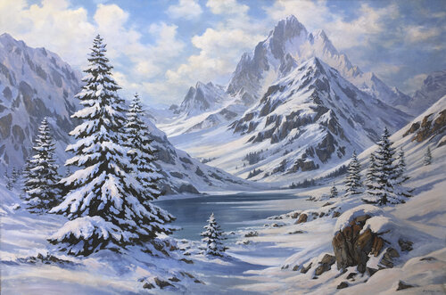 The White Silence of the Caucasus by Alik Oleynik, Painting for Sale on Select