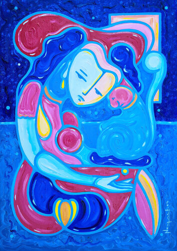 MUJER CON GATO by Néstor Neyret, Painting for Sale on Select
