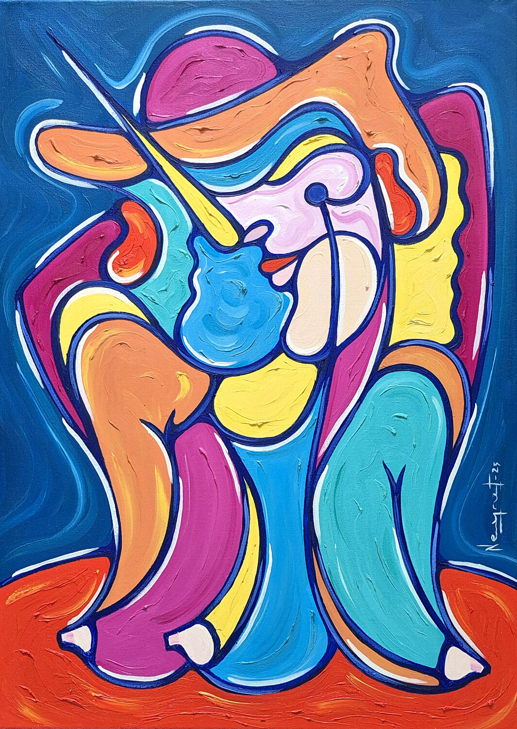 MUJER CON TRES TETAS Néstor Neyret Original painting for sale