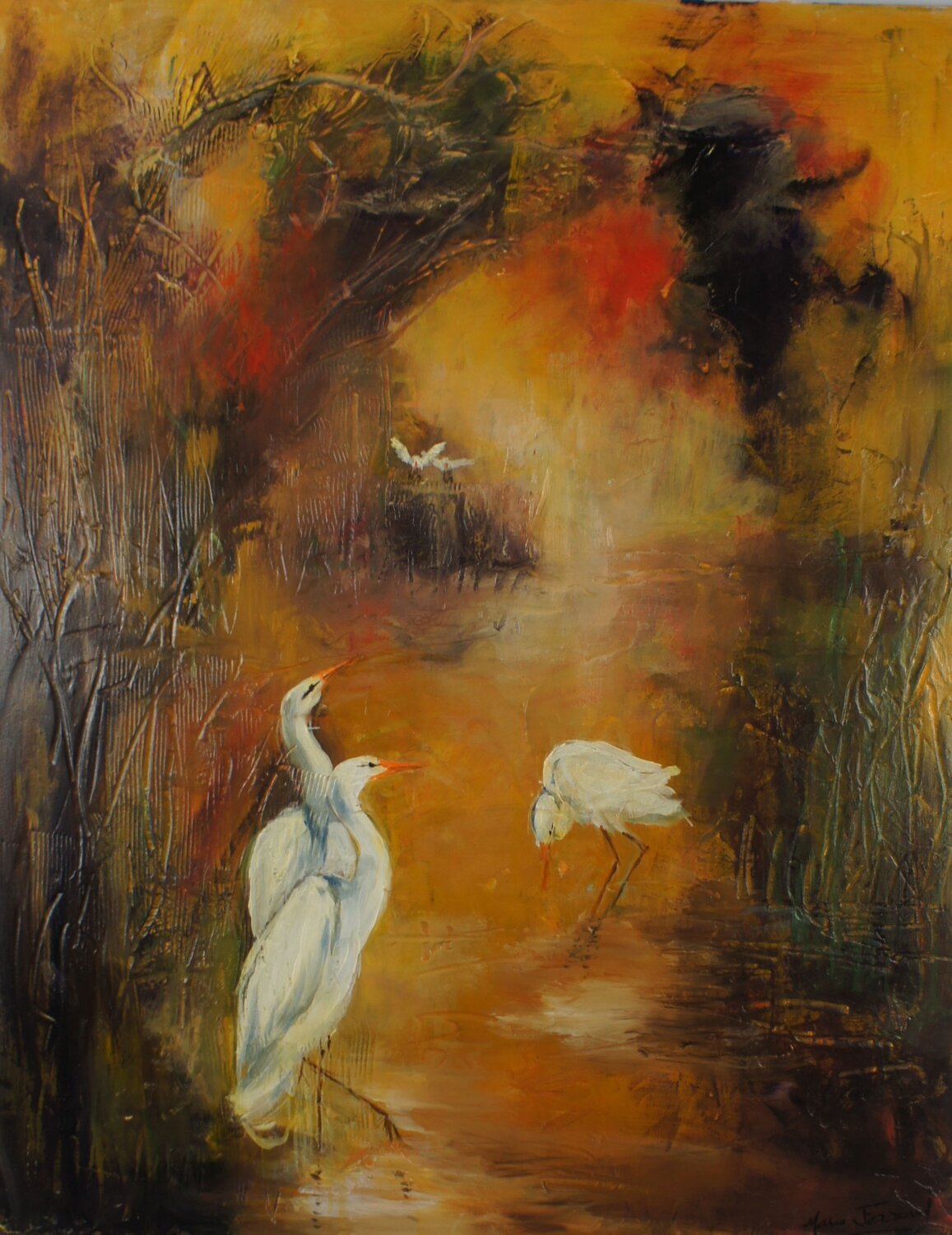 Le retour des grandes aigrettes 2 Marie Ferrand Original painting for sale