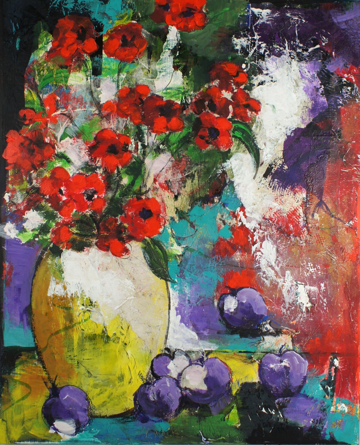 Nature morte aux prunes. Marie Ferrand Original painting for sale
