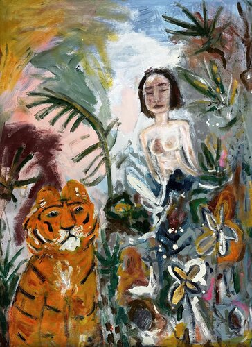 The Girl and The Tiger by Samantha Redfern, Painting for Sale on Select