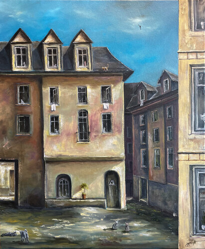 Stadt der Katzen im Sommer by Carola E. Thiele, Painting for Sale on Select