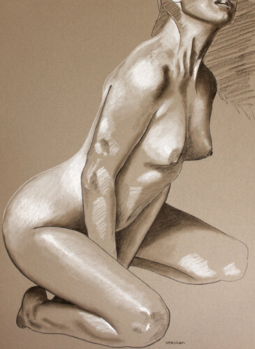Femme nue à genoux by Pappay, Drawing for Sale on Select