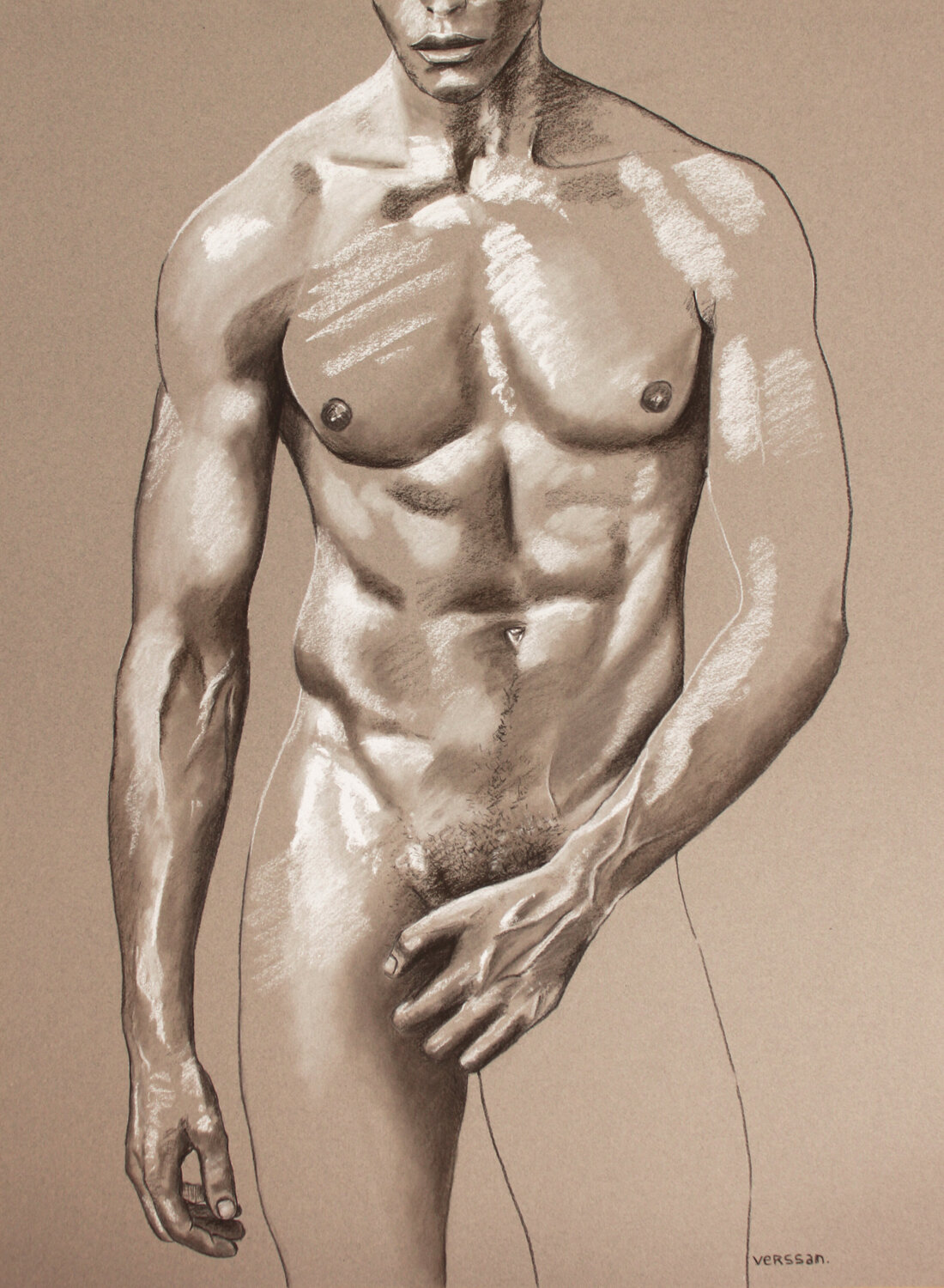 Homme nu de face Pappay Drawing for sale