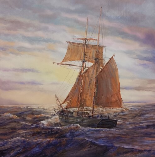 SAILING INTO THE SUNSET by Peter Goodhall, Painting for Sale on Select