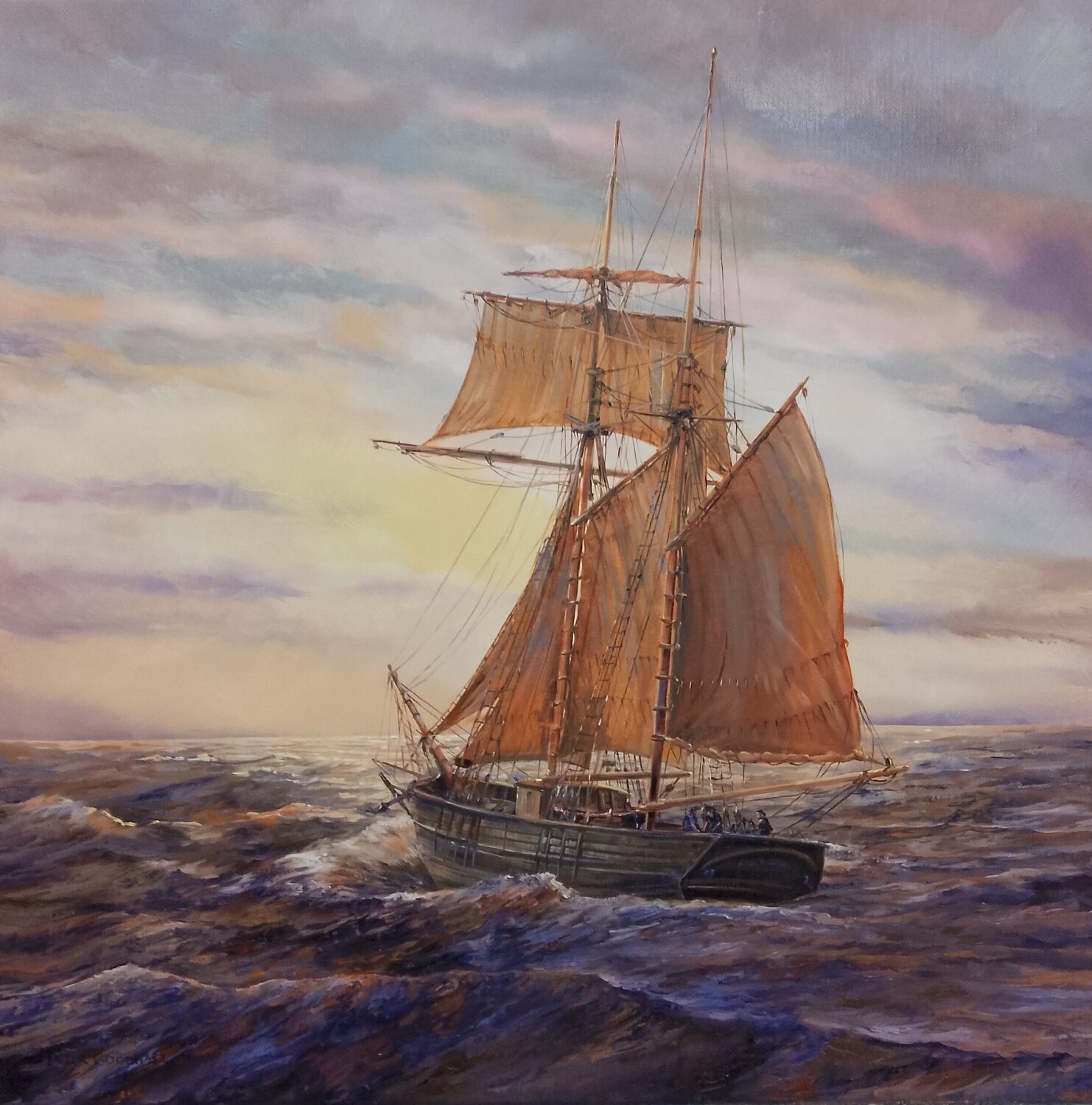 SAILING INTO THE SUNSET Peter Goodhall Original painting for sale