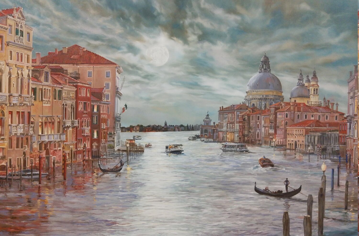 A FULL MOON OVER VENICE Peter Goodhall Original painting for sale
