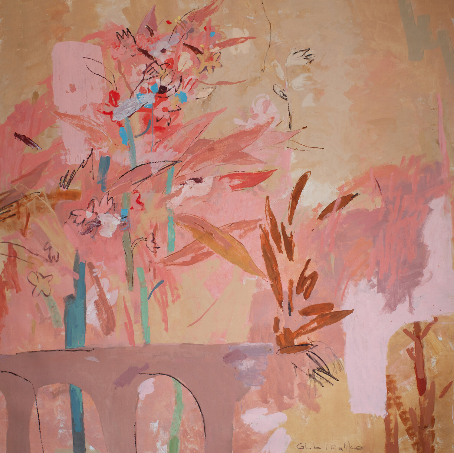 Terracotta Flowers Glib Franko Original painting for sale