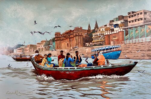 VARANASI MORNINGS by Anukta Mukherjee Ghosh, Painting for Sale on Select