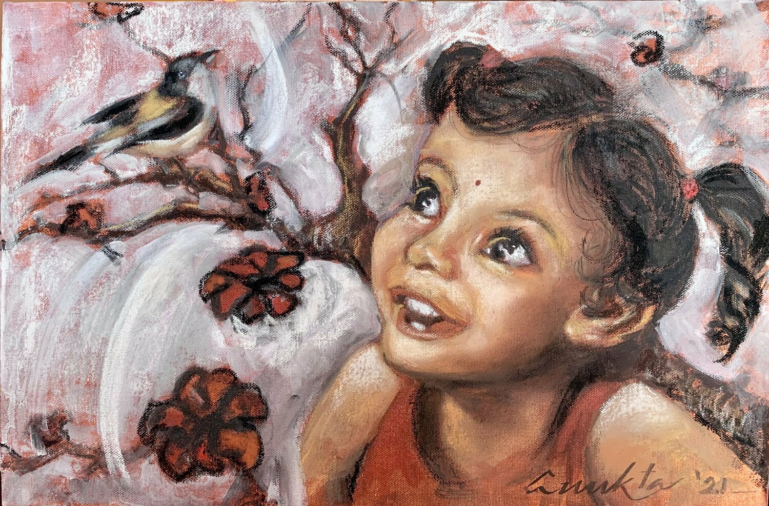 PIHU - the chirp of birds Anukta Mukherjee Ghosh Original painting for sale