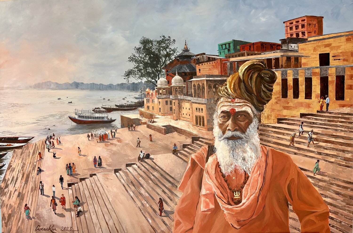 VARANASI MORNINGS Anukta Mukherjee Ghosh Original painting for sale