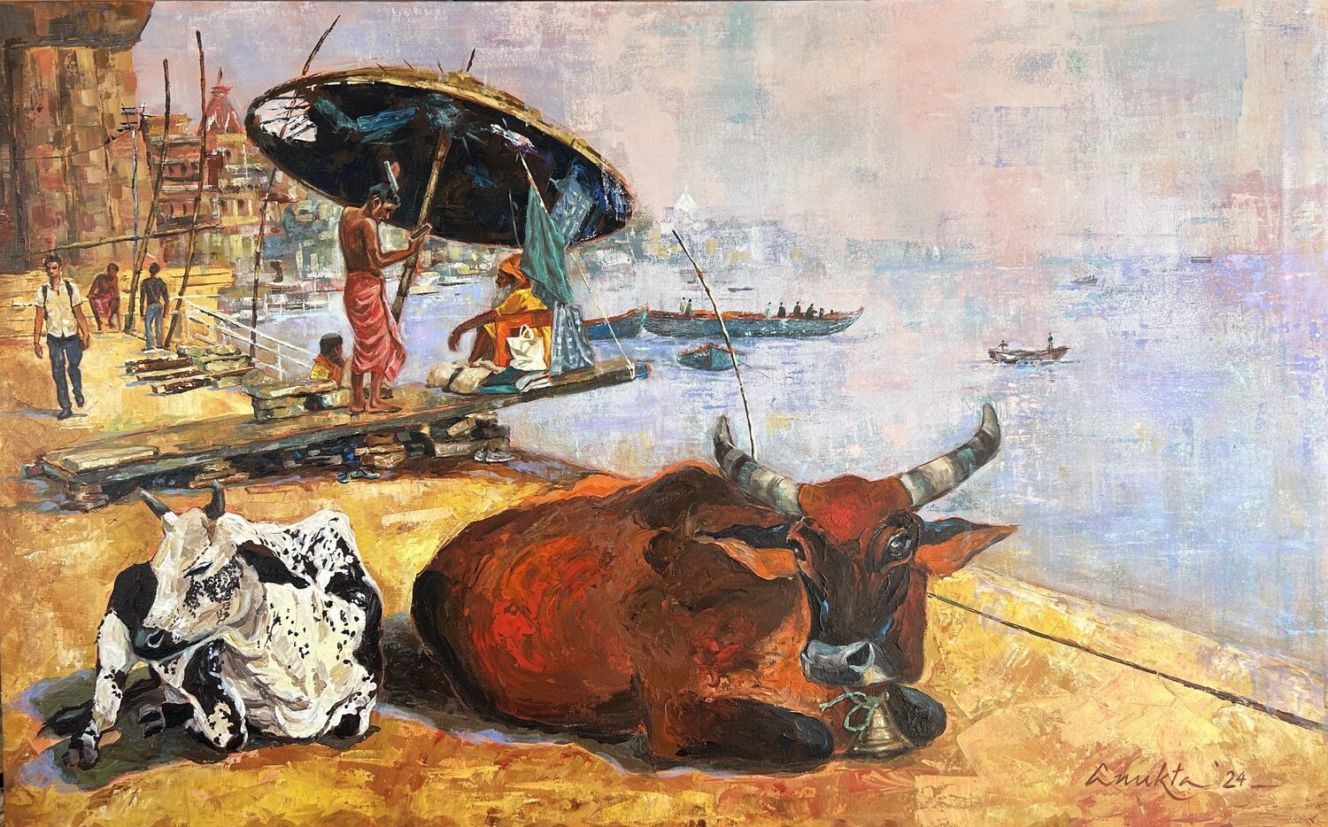 REPOSE IN VARANASI Anukta Mukherjee Ghosh Original painting for sale