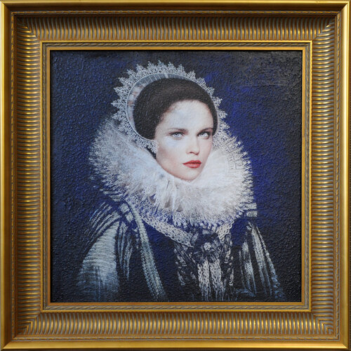 Femme Jeanne (Van Ravesteyn) (mixed media, Including frame 55x55cm) by Karin Vermeer, Painting for Sale on Select