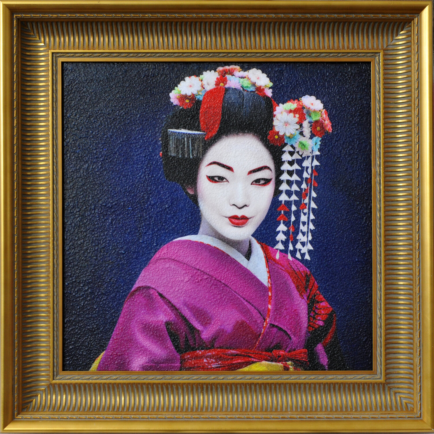 Geisha (mixed media, Including frame 55x55cm) Karin Vermeer Original painting for sale