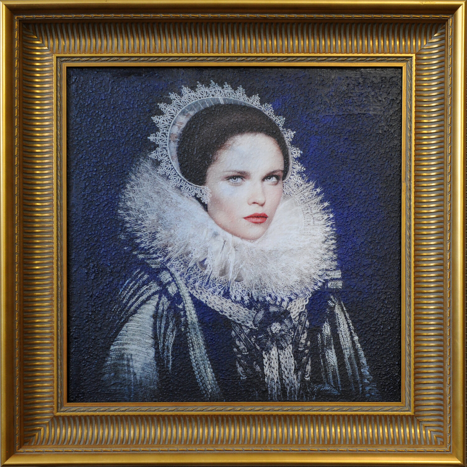 Femme Jeanne (Van Ravesteyn) (mixed media, Including frame 55x55cm) Karin Vermeer Original painting for sale
