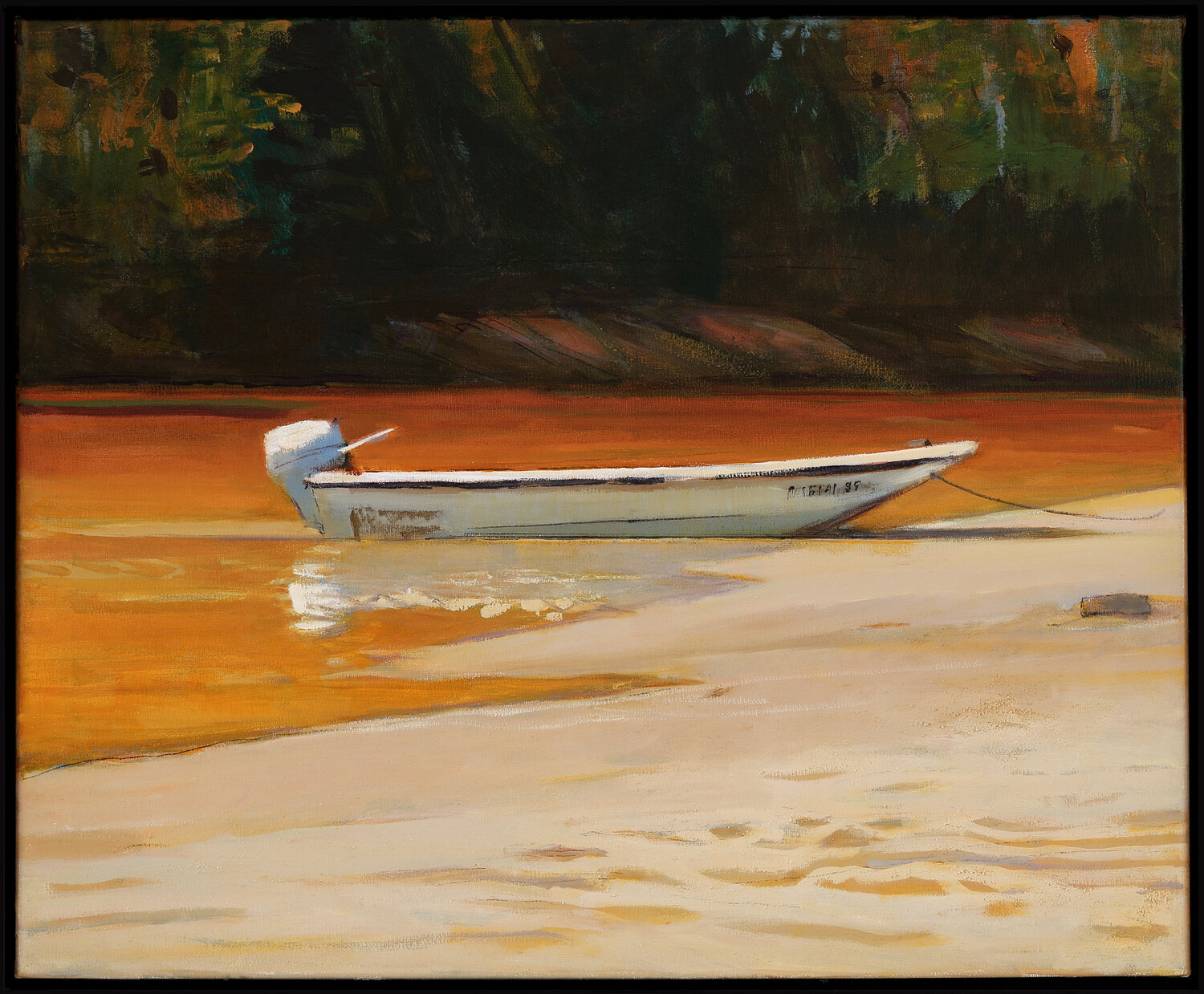 Golden journey on the lake Bo Kravchenko Original painting for sale