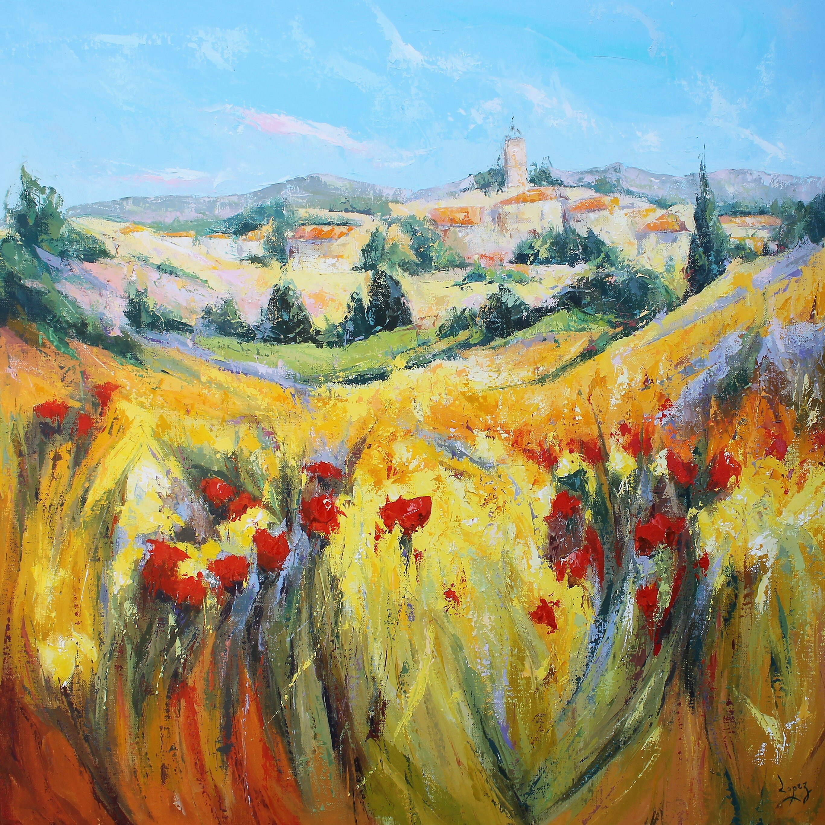 Coquelicots au clocher du Sud de la France