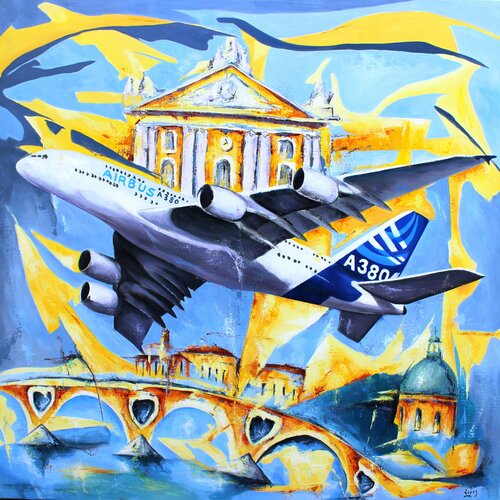Toulouse , Capitole de l'A380 by Jean-Luc Lopez, Painting for Sale on Select