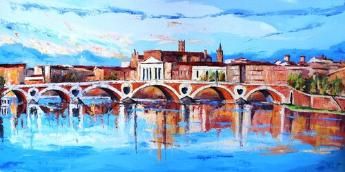 Reflet du Pont Neuf sur la Garonne by Jean-Luc Lopez, Painting for Sale on Select