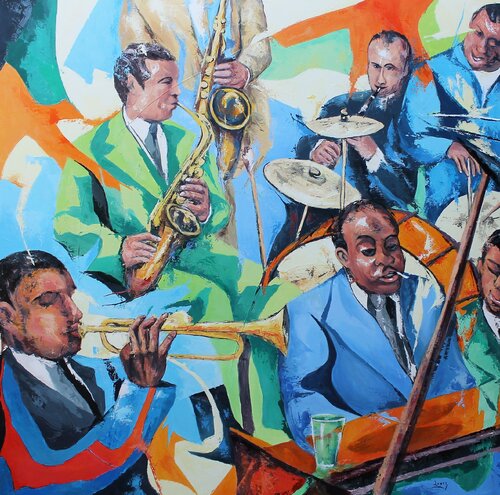 Piano-bar de jazz by Jean-Luc Lopez, Painting for Sale on Select
